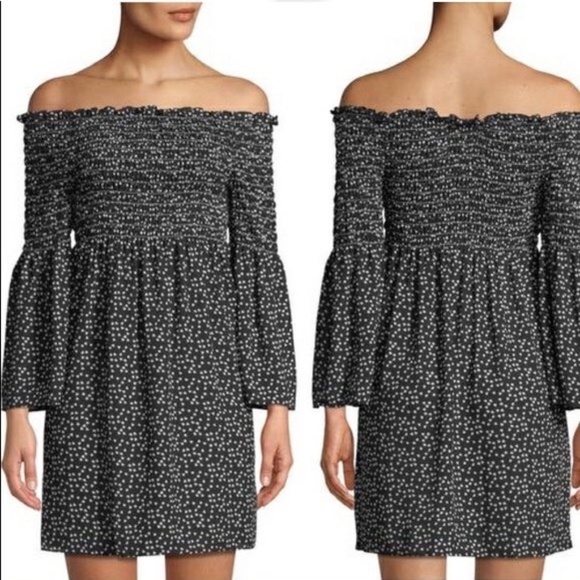 Max Studio Heart Print Black and White Off the Shoulder Bell Sleeve Dress S - Picture 13 of 13